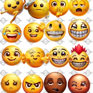 16-Pack 3D Emoji Expressions Clipart - Cute and Colorful Emoji Bundle SVG & PNG, Featuring Dancing, Winking, Happy, Angry Emojis and More