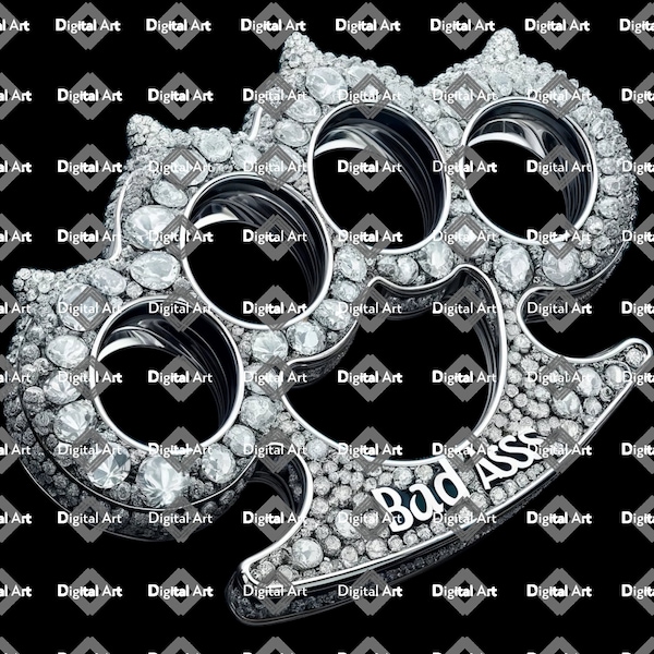 Diamond Brass Knuckles SVG & PNG-Luxurious 'Bad Ass' Engraved Design, Perfect for Exclusive Art Projects and Collectibles Cut Files,stickers