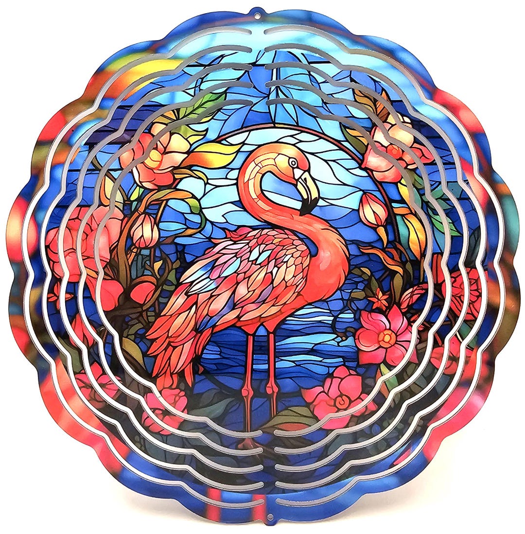 Flamingo Wind Spinner, 8 Inches Round, Aluminum Double Sided, Wind ...