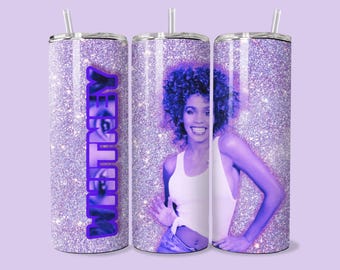 Whitney Houston Design Skinny Tumbler with Lid and Straw