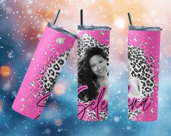Selena Inspired Tumbler, 20 Oz Skinny Stainless Steel Tumbler, Selena Themed Sublimation Cup with Lid and Straw, Music Fan Gift