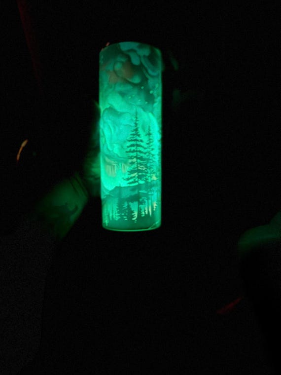Northern Lights  Glow In The Dark  20 oz Skinny Tumbler with Lid and Straw