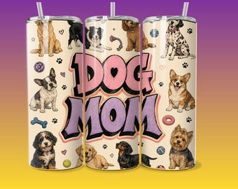 DOG MOM 20-uncjowy kubek ze stali nierdzewnej z pokrywką i słomką