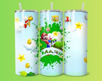 Bicchiere Super Mario Skinny da 20 oz con stampa a sublimazione, coperchio, cannuccia e confezione regalo