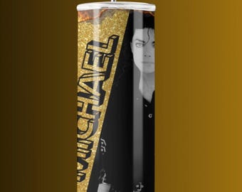 Stay chic and hydrated with the Michael Jackson Skinny Tumbler - 20 oz, Lid and Straw included