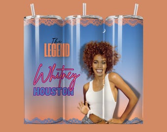 Whitney Houston Design Skinny Tumbler with Lid and Straw