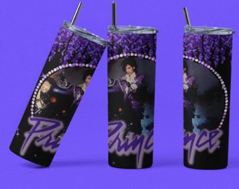Prince designed  20 oz Skinny Tumbler Sublimation with Lid and Straw