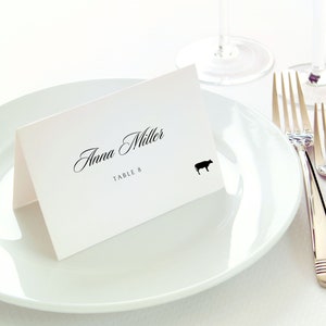 Minimalistic Wedding Place Card Template, Place Card With Meal Choice, Wedding Place Card Food Icons, Folded Place Cards, Formal Place Card