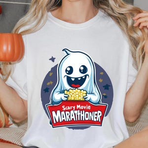 Scary Movie Halloween Ghost Shirt, Gift for Horror Fans, Cute Binge Watcher Shirt, Spooky Ghost Comfort Colors Shirt, Halloween Movie Tee