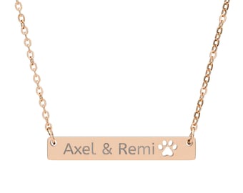 Collar con barra recortada y huella de pata, colgante con nombre de mascota grabado