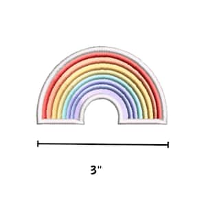 May include: A rainbow-colored embroidered patch with a white outline. The patch is 3 inches wide.