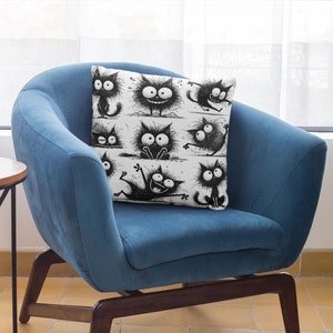 Cute & Quirky Black Cat Expressions Throw Pillow - Fun Cartoon Cat Faces Pillow Case - Perfect Gift for Cat Lovers, Home Decor, Couch, Bed