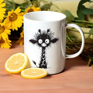 Divertida y peculiar taza de jirafa peluda: adorable taza de café con dibujo de jirafa en blanco y negro: regalo perfecto para amantes de los animales y entusiastas del humor