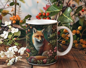 Keramische mok vos en bloemen: levendige natuurkunst