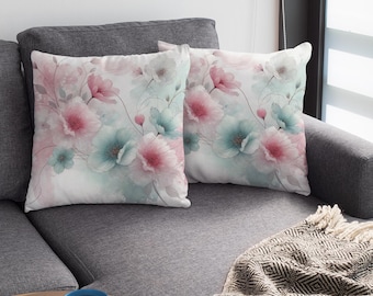 Pastellblumenkissen: Aquarell Blumen-Entwurfs-Kissen