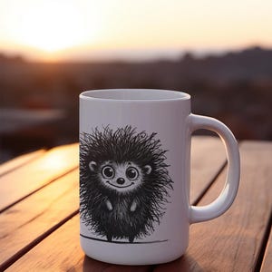 Adorable taza de erizo: linda taza de café con dibujos de erizo en blanco y negro: regalo perfecto para amantes de los animales y entusiastas de la naturaleza