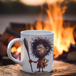 Funny Caveman Mug – Hilarious Cartoon Prehistoric Coffee Mug – Perfect Gift for History Buffs & Humor Lovers