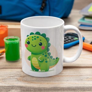 Adorable taza de dinosaurio: linda taza de café con dibujos de dinosaurios verdes: regalo perfecto para niños, amantes de los dinosaurios y entusiastas del café divertido