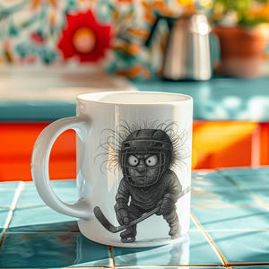 Funny Hockey Mug: Cartoon Player Coffee Cup - Gift for Sports Fans