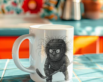 Funny Hockey Mug: Cartoon Player Coffee Cup - Gift for Sports Fans