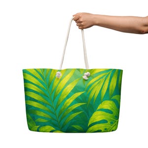 Tropical Leaf Tote Bag: Large Green Jungle Print Weekender