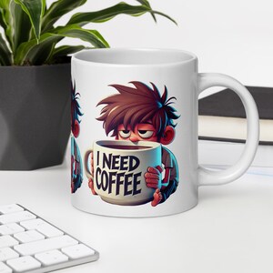 Funny I Need Coffee Mug – Hilarious Cartoon Character Coffee Mug – Perfect Gift for Coffee Addicts & Morning Strugglers