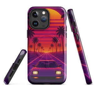 Retro 80s Sunset iPhone MagSafe Case: Neon Car, Palm Trees