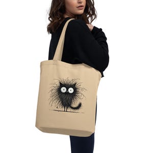 Funny Fluffy Black Cat Tote Bag - Quirky Cat Illustration Eco-Friendly  Bag - Perfect Gift for Cat Lovers, Grocery Shopping, Everyday Use