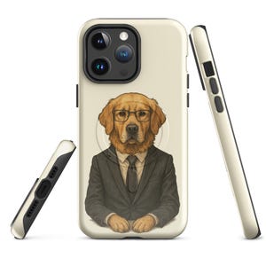 おもしろ犬型iPhoneケース | ビジネススーツ犬型カバー - 犬好きの方、同僚、オフィスユーモア好きの方へのギフト。個性的なMagSafe®タフケースでiPhone®を保護