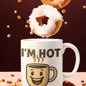 Taza de café "I'M HOT" - Divertida taza de dibujos animados sonrientes con vapor - Regalo ingenioso para amantes del café, amigos y compañeros de trabajo