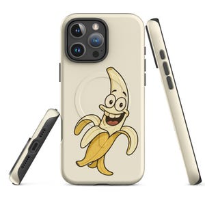 おもしろバナナiPhoneケース | 間抜けなフルーツ漫画カバー、ティーン、バナナ好き、ヴィーガン友達への楽しいギフト、大胆な電話スタイルのMagSafeタフケース