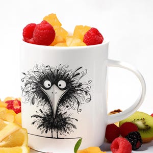 Divertida taza con forma de pájaro loco: divertida taza de café con dibujo de cigüeña en blanco y negro: regalo único para amantes de las aves