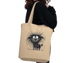 Funny Fuzzy Dog Cartoon Organic Cotton Tote Bag