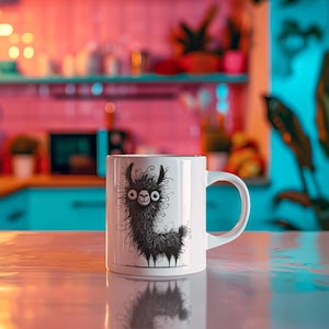 Taza de Llama Divertida – Adorable Taza de Café con Llama de Dibujos Animados en Blanco y Negro – Regalo Perfecto para Amantes de los Animales y el Humor