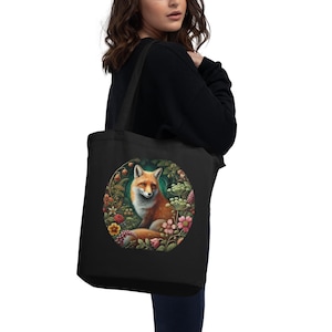 Floral Fox Eco Tote Bag: Organic Cotton Canvas Reusable Shopping Bag