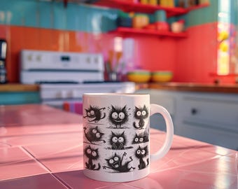 Funny Cartoon Cat Coffee Mug: Quirky Gift for Cat Lovers