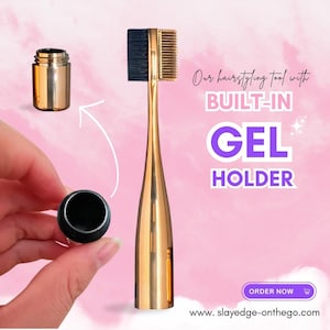 Traveling size 3 in 1 Edge Control Brush with Gel Holder. Perfect for edges or eyebrows when you&#39;re on the go.