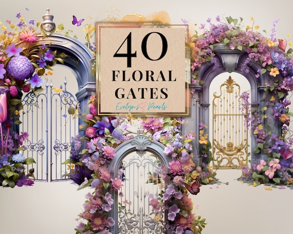 Floral Gate Clipart Spring Flower PNG Garden Clipart Floral Door PNG Lavender Clipart Festive Decor PNG | Commercial Use Clipart Transparent