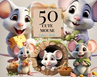 Mouse Clipart Cute Mouse PNG Cartoon Mouse Clipart Woodland Animal Clipart Spring PNG Floral Mouse  | Commercial Use Clipart Transparent