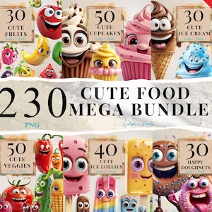 Cute Food Mega Bundle Clipart Cute Fruit PNG Cute Dessert Clipart Ice Cream PNG Cute Kawaii Clipart Cupcakes PNG | Commercial Use Clipart