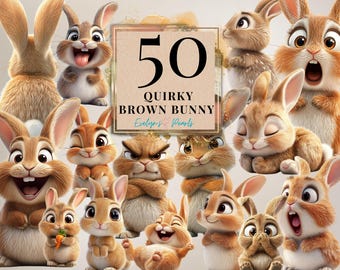 Quirky Brown Bunny Clipart Funny Brown Rabbit PNG Spring Bunny Clipart Woodland Animals Sublimations Quirky Animals | Commercial Use Clipart