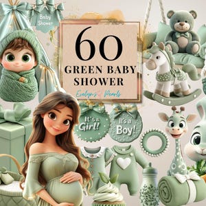 Clipart de baby shower verde Es un niño Clipart Es una niña PNG Revelación de género PNG Clipart de cumpleaños Guardería / Uso comercial Clipart Transparente