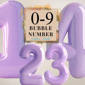 Lila Bubble Numbers Clipart 0-9 Lila Numbers PNG Party Numbers Clipart 3D Font Clipart Card Clipart / Uso comercial Clipart Transparente