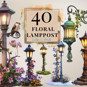 Lampadaire Clipart Floral lampadaire PNG Fleur de printemps PNG Clipart jardin Rose Clipart décoration festive PNG | Clipart à usage commercial transparent