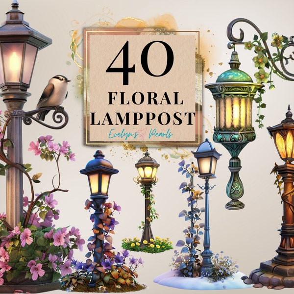 Lamp Post Clipart Floral Lamp Post PNG Spring Flower PNG Garden Clipart Rose Clipart Festive Decor PNG | Commercial Use Clipart Transparent