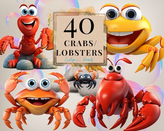 Crab Clipart Lobster PNG Sea Life Clipart Sea Creature PNG Under The Sea Clipart Crab PNG Sea Animal | Commercial Use Clipart Transparent