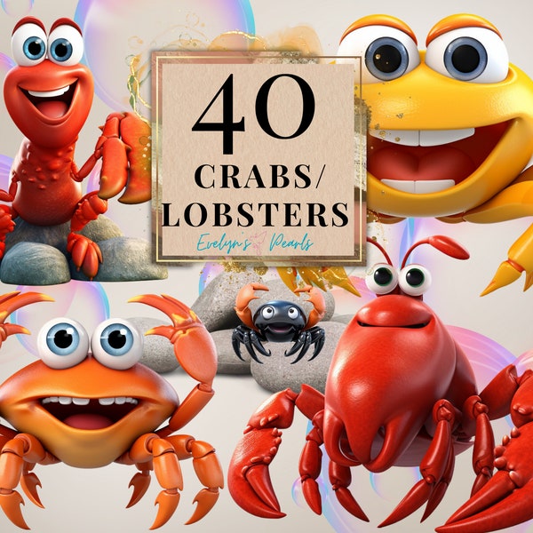 Crab Clipart Lobster PNG Sea Life Clipart Sea Creature PNG Under The Sea Clipart Crab PNG Sea Animal | Commercial Use Clipart Transparent