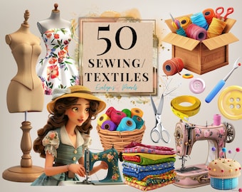Sewing Clipart Textiles PNG Fashion Clipart Sewing Machine PNG Vintage Clipart Floral Fabric PNG  Sewing supplies | Commercial Use Clipart