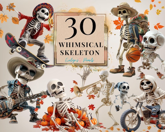 Skeleton Clipart Whimsical Skeleton PNG Spooky Clipart Scary Decor PNG Festive Decor Clipart Autumn PNG | Commercial Use Clipart Transparent