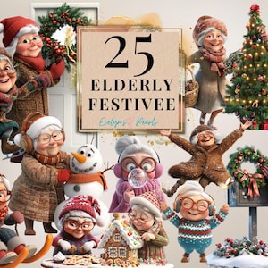 Clipart vieille dame personnes âgées Clipart festif drôle vieille grand-mère PNG personnes âgées Clipart hiver PNG grand-mère aventure | Clipart à usage commercial